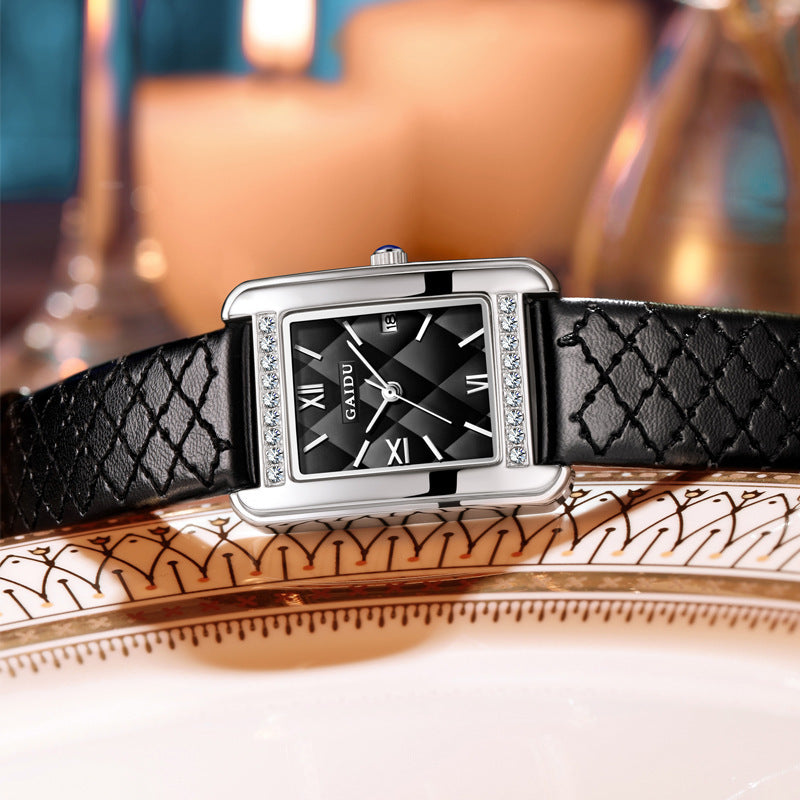 Retro Affordable Luxury Diamond Square Quartz Watch