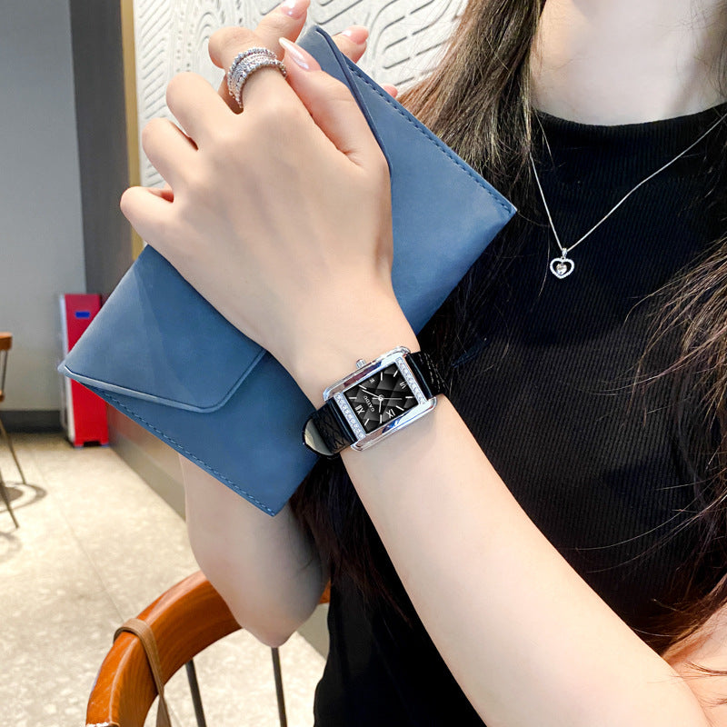 Retro Affordable Luxury Diamond Square Quartz Watch